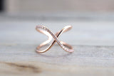 X Cross 14k Rose Gold Diamond Adjustable Love Promise Ring Band Shaped Large Fashion