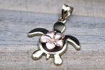 14k Two-tone Rose Yellow Gold Hawaii Hawaiian Flower Plumeria Turtle Pendant
