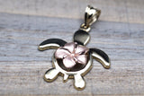 14k Two-tone Rose Yellow Gold Hawaii Hawaiian Flower Plumeria Turtle Pendant