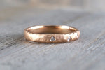 14k Solid Rose Gold Diamond Scattered Satin Finish Matte Brushed Hammered Ring Band Wedding