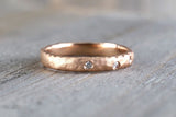 14k Solid Rose Gold Diamond Scattered Satin Finish Matte Brushed Hammered Ring Band Wedding