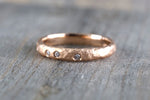 14k Solid Rose Gold Diamond Scattered Satin Finish Matte Brushed Hammered Ring Band Wedding