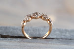 18k Rose Gold Champagne Cognac Diamond 5 Stone Halo Engagement Ring Crown Vintage Design Rope Classic Anniversary Love Promise Band