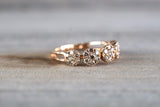 18k Rose Gold Champagne Cognac Diamond 5 Stone Halo Engagement Ring Crown Vintage Design Rope Classic Anniversary Love Promise Band