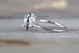 14k White Gold Thin Round Diamond Halo Blue Aquamarine Engagement Promise Anniversary Love Ring Band 8mm