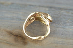 14k Yellow Gold Frog Toad Designed ring with Diamonds Princess Prince Green Animal 3D Wrap Around