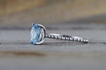 14k White Gold Oval Cut Aquamarine Prong Engagement Promise Ring Rope