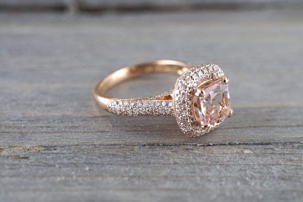 This Classic Three Sided Pave Peg Setting Engagement Ring is made to order  in 14K or 18K White, Yellow or Rose Solid Gold Diamond Ring for Women. -  SHOORA DESIGNS