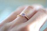 Melrose 14k Rose Gold Round Morganite Peach Pinkish Champagne Beige Diamond Halo Engagement Ring Crown Vintage Design 5mm Birthstone