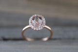 Gold Oval 8x6mm Morganite Diamond Halo Engagement Ring ASPER1430048