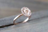 Gold Oval 8x6mm Morganite Diamond Halo Engagement Ring ASPER1430048