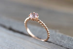 Melrose 14k Rose Gold Round Morganite Peach Pinkish Champagne Beige Diamond Halo Engagement Ring Crown Vintage Design 5mm Birthstone