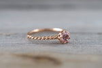 Melrose 14k Rose Gold Round Morganite Peach Pinkish Champagne Beige Diamond Halo Engagement Ring Crown Vintage Design 5mm Birthstone