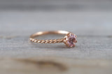 Melrose 14k Rose Gold Round Morganite Peach Pinkish Champagne Beige Diamond Halo Engagement Ring Crown Vintage Design 5mm Birthstone