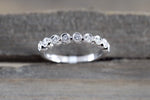 14k White Gold Round Diamond Vintage Milgrain Etch Etching Ring Antique Half Filigree Dainty Band Bezel