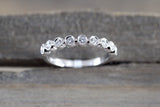 14k White Gold Round Diamond Vintage Milgrain Etch Etching Ring Antique Half Filigree Dainty Band Bezel