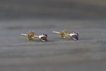 14k Solid Yellow Gold with Purple Amethyst Gemstone Earrings Studs February Birthstone