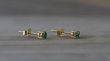 14k Solid Yellow Gold with Green Emerald Gemstone Earring Studs Post Push Back Square May Birthstone