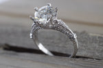 Gold 6 Prong Crown Moissanite Diamond Ring Art Deco M3082