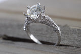 Gold 6 Prong Crown Moissanite Diamond Ring Art Deco M3082