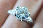 Gold 6 Prong Crown Moissanite Diamond Ring Art Deco M3082