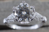 Gold 6 Prong Crown Moissanite Diamond Ring Art Deco M3082