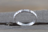 14k Solid White Gold Diamond Hammered Ring Band Matte Brushed