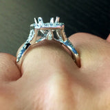 14k White Gold Diamond Emerald Cut Aquamarine Twist Infinity Love Halo Engagement Ring