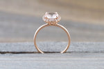 14k Rose Gold Round 6mm Morganite Pink Peach Champagne Beige Diamond Halo Engagement Ring Crown Vintage