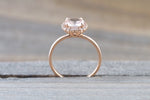 14k Rose Gold Round 6mm Morganite Pink Peach Champagne Beige Diamond Halo Engagement Ring Crown Vintage