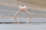 14k Rose Gold Round 6mm Morganite Pink Peach Champagne Beige Diamond Halo Engagement Ring Crown Vintage