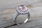 18k White Gold Floral Double Halo Cushion Morganite Ring