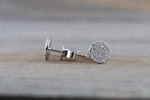 14k White Gold Disk Design Circle Infinite Diamond Earrings Stud Post Studs Round Micro Pave Flat