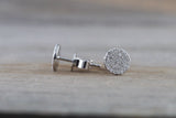 14k White Gold Disk Design Circle Infinite Diamond Earrings Stud Post Studs Round Micro Pave Flat