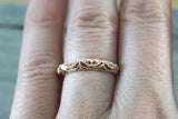 14kt Yellow Gold Diamond Milgrain Etching Vintage Wedding Engagement Anniversary Band Ring Filigree Vine