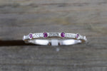 14k White Gold Thin Round Cut Ruby And Diamond Wedding Engagement Pave Stackable Stack Promise Ring Anniversary Band