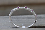 14k White Gold Thin Round Cut Ruby And Diamond Wedding Engagement Pave Stackable Stack Promise Ring Anniversary Band