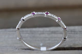 14k White Gold Thin Round Cut Ruby And Diamond Wedding Engagement Pave Stackable Stack Promise Ring Anniversary Band
