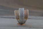 18kt White Gold Tri-Tone Diamond Ring Wide Vintage Antique Art Deco Style Fashion