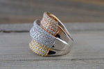 18kt White Gold Tri-Tone Diamond Ring Wide Vintage Antique Art Deco Style Fashion