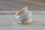 18kt White Gold Tri-Tone Diamond Ring Wide Vintage Antique Art Deco Style Fashion