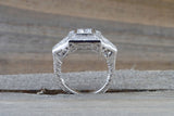 14k White Gold Diamond Vintage Milgrain Etch Etching Ring Antique Filigree Art Deco Design