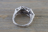 14k White Gold Diamond Vintage Milgrain Etch Etching Ring Antique Filigree Art Deco Design