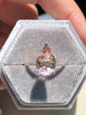 14k Rose Gold Pear Morganite and Diamond Ring