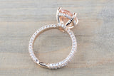 14k Gold Encrusted Under Halo Micro Pave 3 Face Oval Morganite Ring 12x10 ASPER1430030