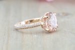14k Gold Encrusted Under Halo Micro Pave 3 Face Oval Morganite Ring 12x10 ASPER1430030