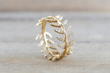 Gold Wide Diamond Leaf Petal Vine Ring FR01010