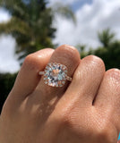 14k Rose Gold Cushion Halo Set with a Round Morganite  Ring