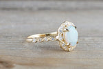 Rose Gold Oval Diamond Fire Opal Vintage Art Deco Halo Ring