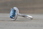 10x8mm London Blue Topaz Oval Diamond Halo Ring M3095